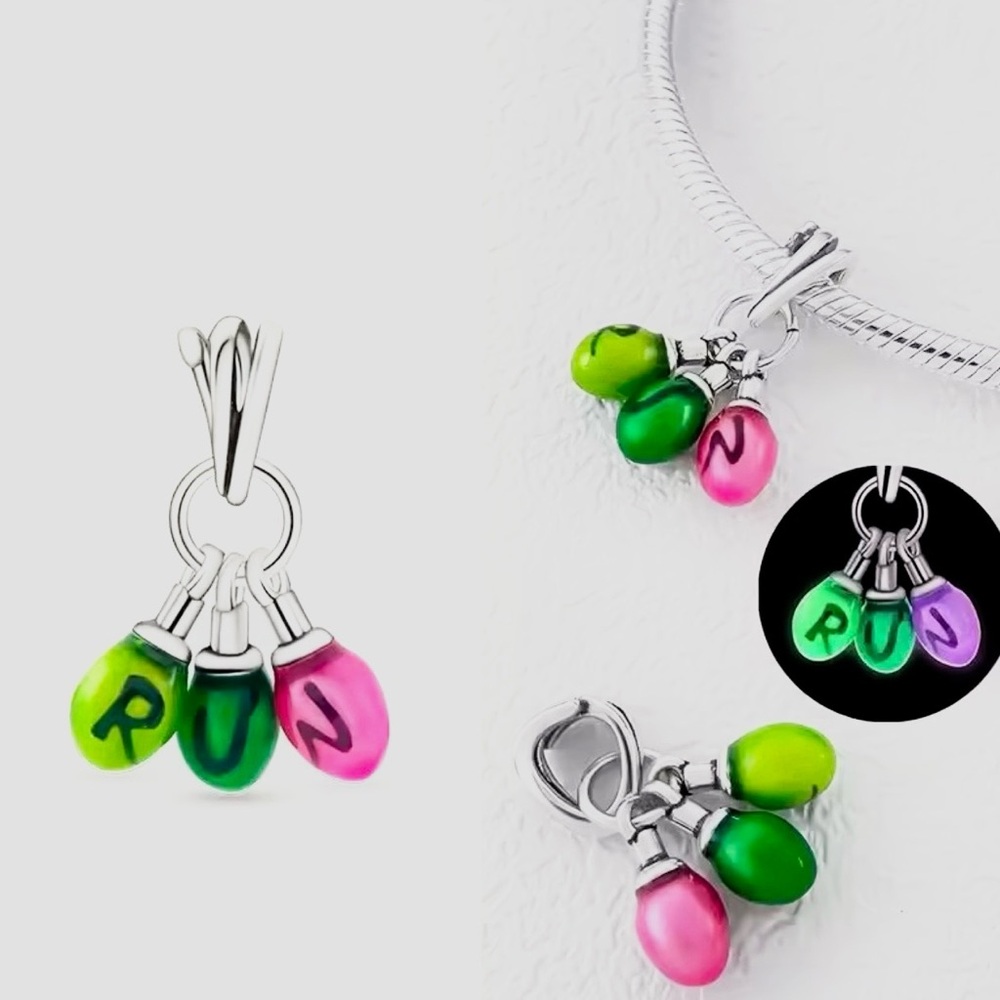 ⚡✨Stranger Things Glow-in-the-Dark “RUN” Charm S925 Sterling Silver NWOT